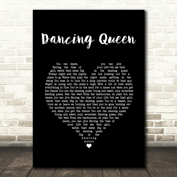 Abba Dancing Queen Black Heart Song Lyric Print