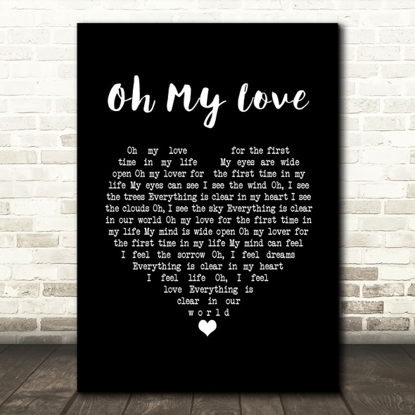 John Lennon Oh My Love Black Heart Song Lyric Print