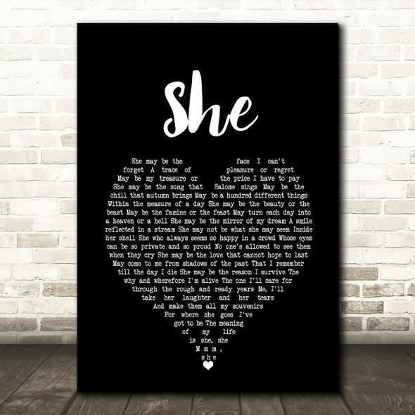 Charles Aznavour She Black Heart Song Lyric Print