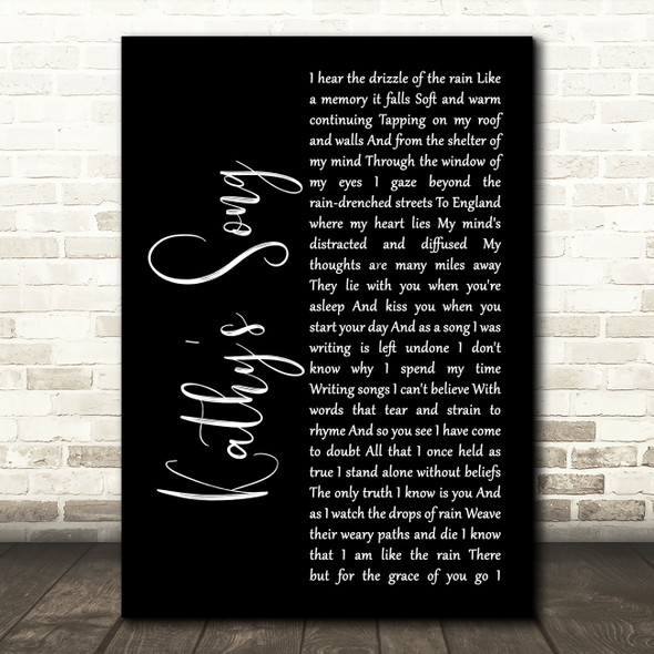 Simon & Garfunkel Kathy's Song Black Script Song Lyric Print