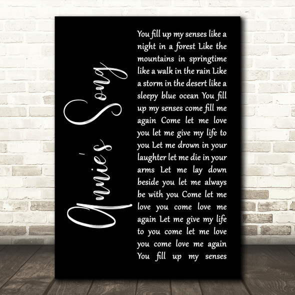 John Denver Annie's Song Black Script Song Lyric Print