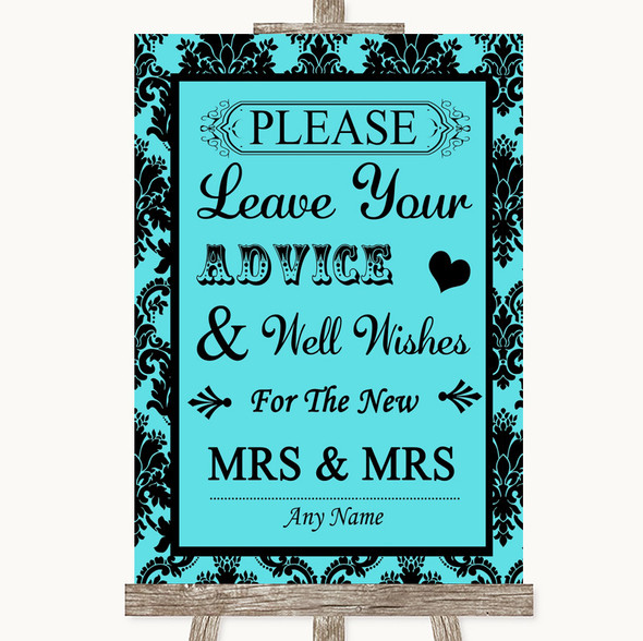 Tiffany Blue Damask Guestbook Advice & Wishes Lesbian Personalized Wedding Sign