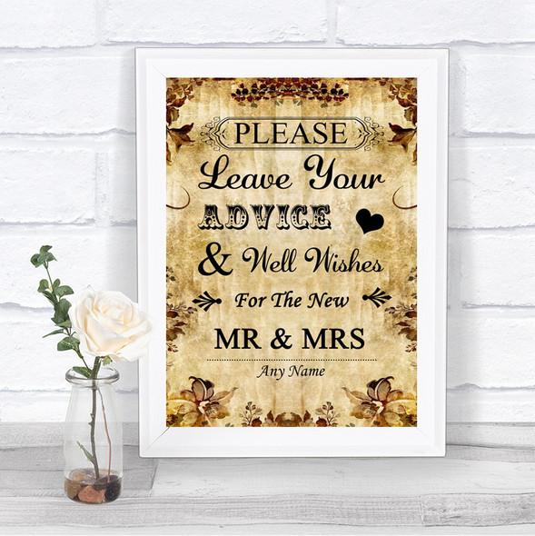 Autumn Vintage Guestbook Advice & Wishes Mr & Mrs Personalized Wedding Sign