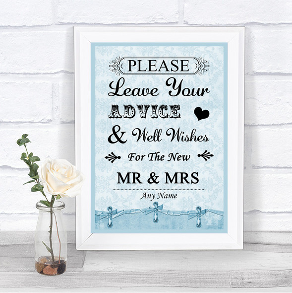 Blue Shabby Chic Guestbook Advice & Wishes Mr & Mrs Personalized Wedding Sign