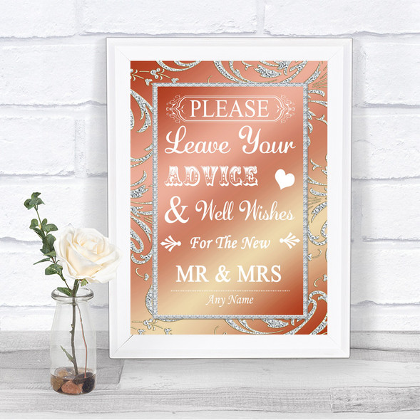 Coral Pink Guestbook Advice & Wishes Mr & Mrs Personalized Wedding Sign