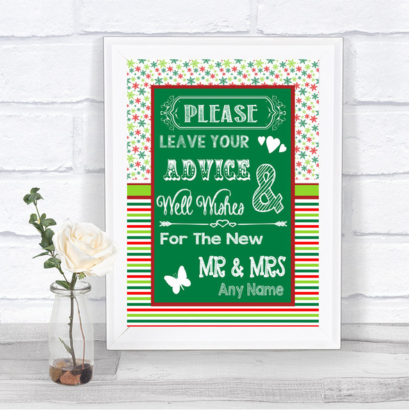 Red & Green Winter Guestbook Advice & Wishes Mr & Mrs Personalized Wedding Sign