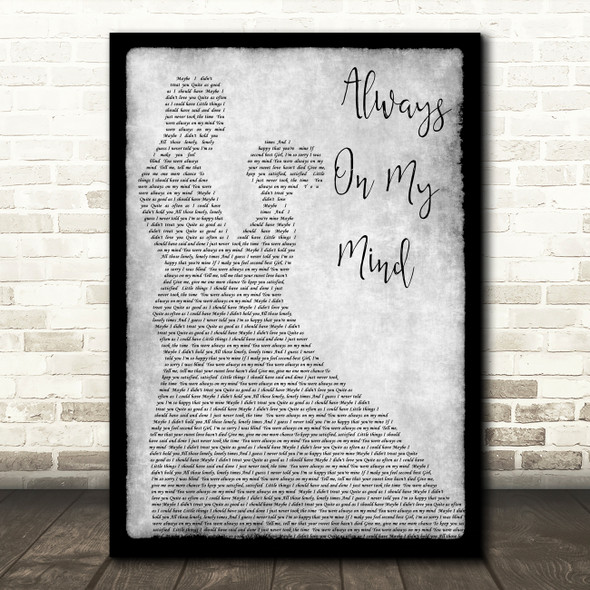 Elvis Presley Always On My Mind Grey Song Lyric Man Lady Dancing Quote Print