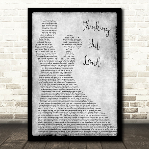 Ed Sheeran Thinking Out Loud Grey Song Lyric Man Lady Dancing Quote Print