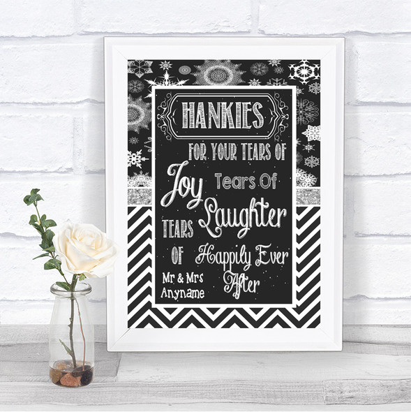 Chalk Winter Hankies And Tissues Personalized Wedding Sign