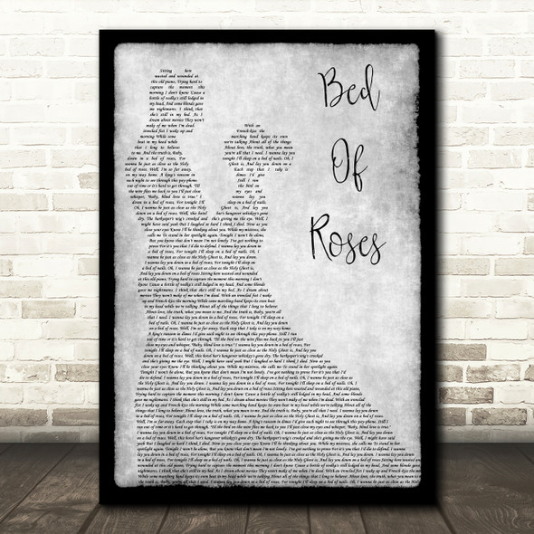 Bon Jovi Bed Of Roses Grey Song Lyric Man Lady Dancing Quote Print