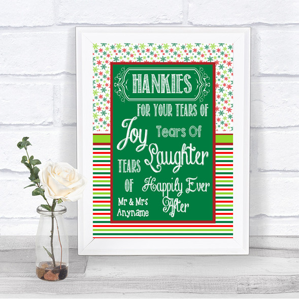 Red & Green Winter Hankies And Tissues Personalized Wedding Sign