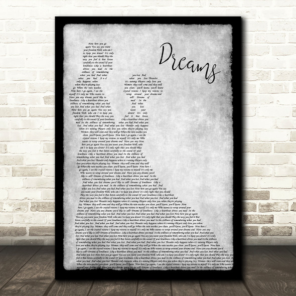 Fleetwood Mac Dreams Grey Song Lyric Man Lady Dancing Quote Print