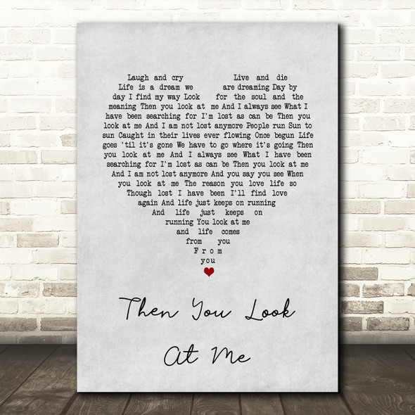 Celine Dion Then You Look At Me Grey Heart Song Lyric Print