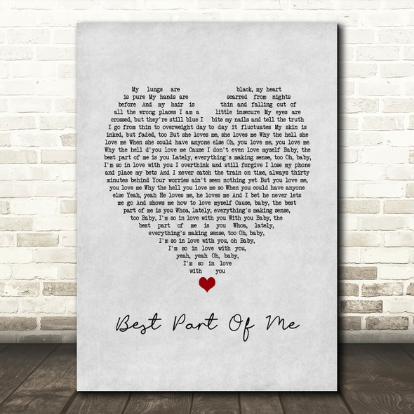 Ed Sheeran (feat. YEBBA) Best Part Of Me Grey Heart Song Lyric Print