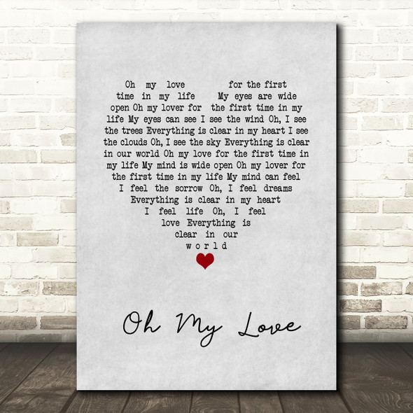 John Lennon Oh My Love Grey Heart Song Lyric Print