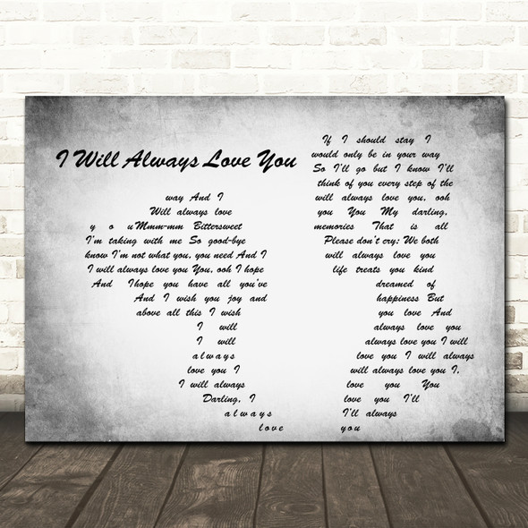 Whitney Houston I Will Always Love You Man Lady Couple Grey Song Lyric Print