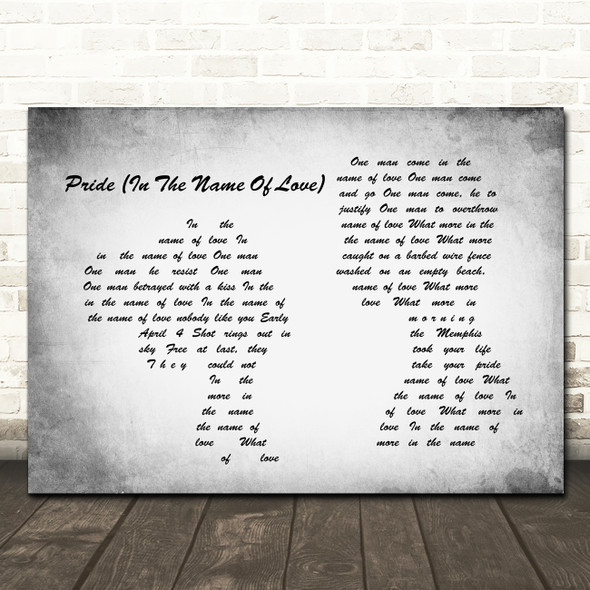 U2 Pride (In The Name Of Love) Man Lady Couple Grey Song Lyric Print