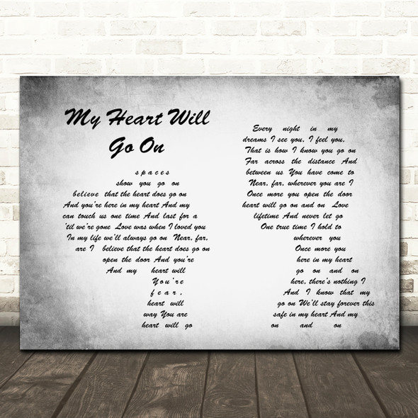 Celine Dion My Heart Will Go On Man Lady Couple Grey Song Lyric Quote Print