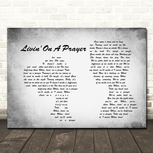 Bon Jovi Livin' On A Prayer Man Lady Couple Grey Song Lyric Quote Print
