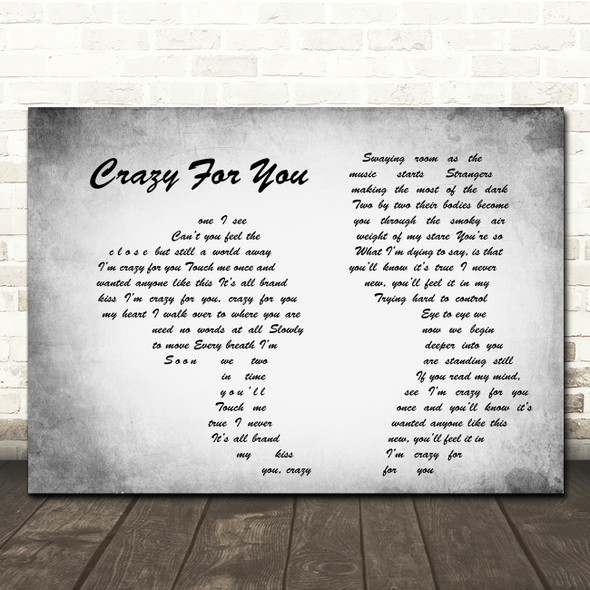 Madonna Crazy For You Man Lady Couple Grey Song Lyric Quote Print