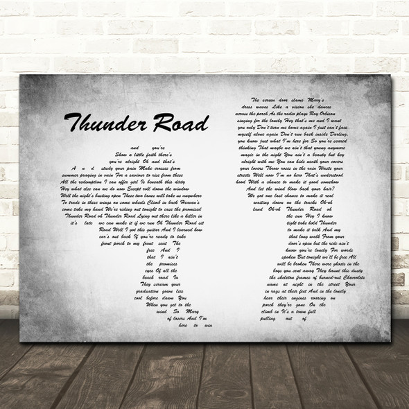 Bruce Springsteen Thunder Road Man Lady Couple Grey Song Lyric Quote Print