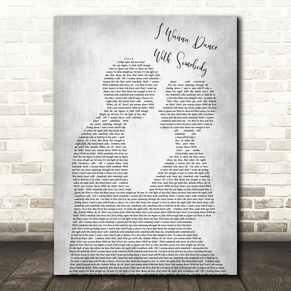 Whitney Houston I Wanna Dance With Somebody Man Lady Bride Wedding Grey Print