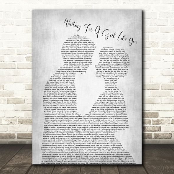 Foreigner Waiting For A Girl Like You Man Lady Bride Groom Grey Song Lyric Print