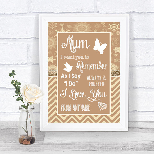 Brown Winter I Love You Message For Mum Personalized Wedding Sign