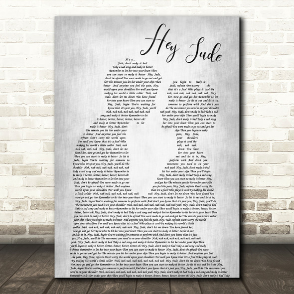 The Beatles Hey Jude Grey Song Lyric Man Lady Bride Groom Wedding Print