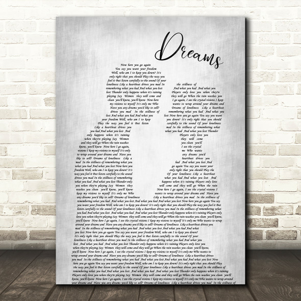 Fleetwood Mac Dreams Grey Song Lyric Man Lady Bride Groom Wedding Print