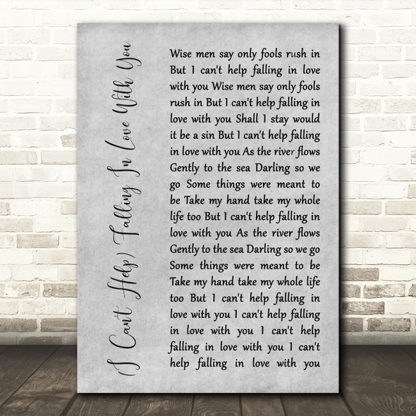 UB40 (I Can't Help) Falling In Love With You Rustic Script Grey Song Lyric Print