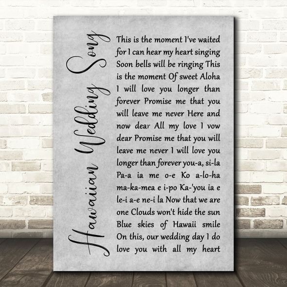 Elvis Presley Hawaiian Wedding Grey Song Rustic Script Grey Song Lyric Print