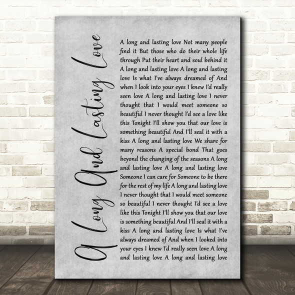 Crystal Gayle A Long And Lasting Love Rustic Script Grey Song Lyric Quote Print