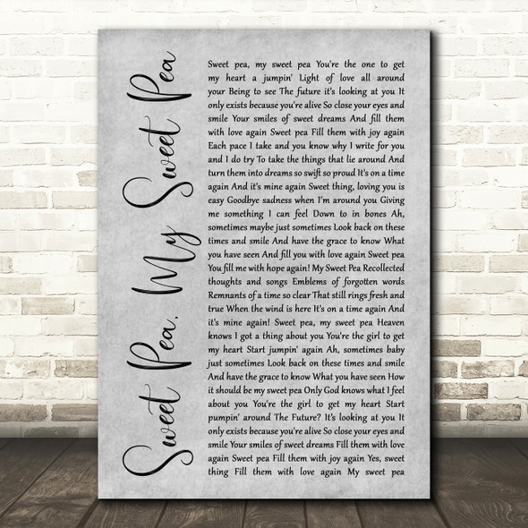 Paul Weller Sweet Pea, My Sweet Pea Rustic Script Grey Song Lyric Quote Print