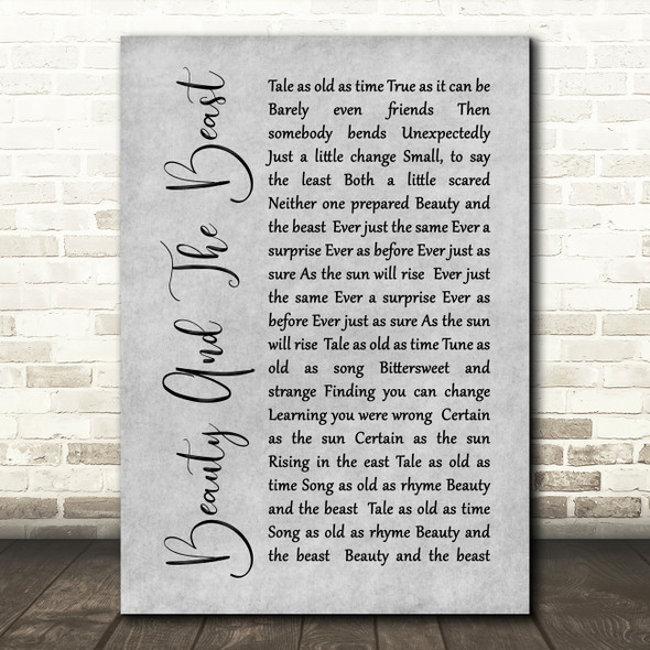 Celine Dione Beauty And The Beast Rustic Script Grey Song Lyric Quote Print