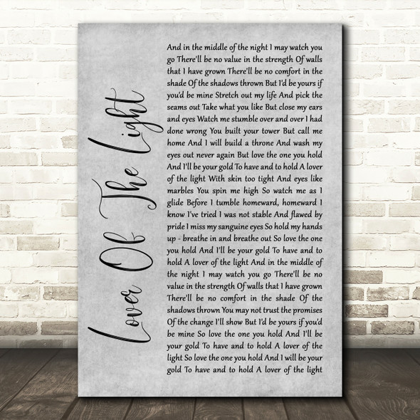 Mumford & Sons Lover Of The Light Rustic Script Grey Song Lyric Quote Print