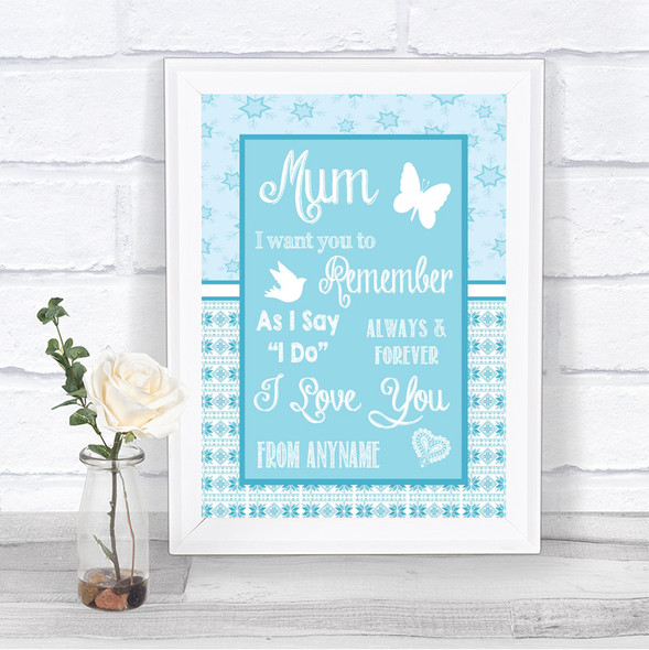 Winter Blue I Love You Message For Mum Personalized Wedding Sign