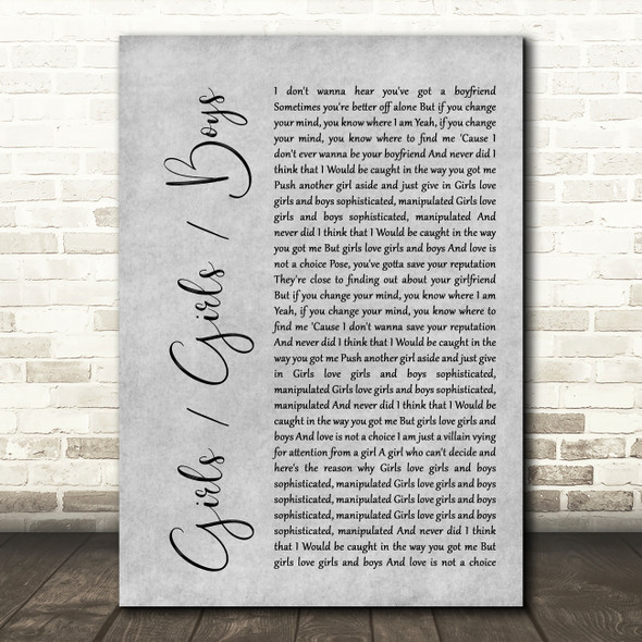 Panic At The Disco Girls Girls Boys Rustic Script Grey Song Lyric Quote Print