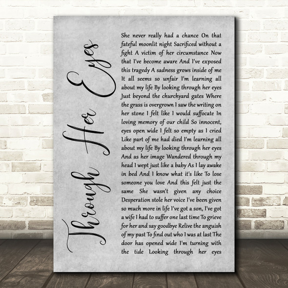 Dream Theater Through Her Eyes Rustic Script Grey Song Lyric Quote Print