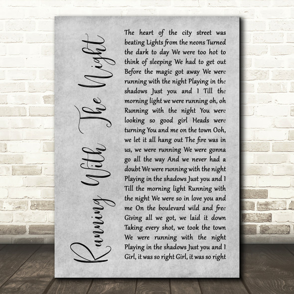 Lionel Richie Running With The Night Rustic Script Grey Song Lyric Print