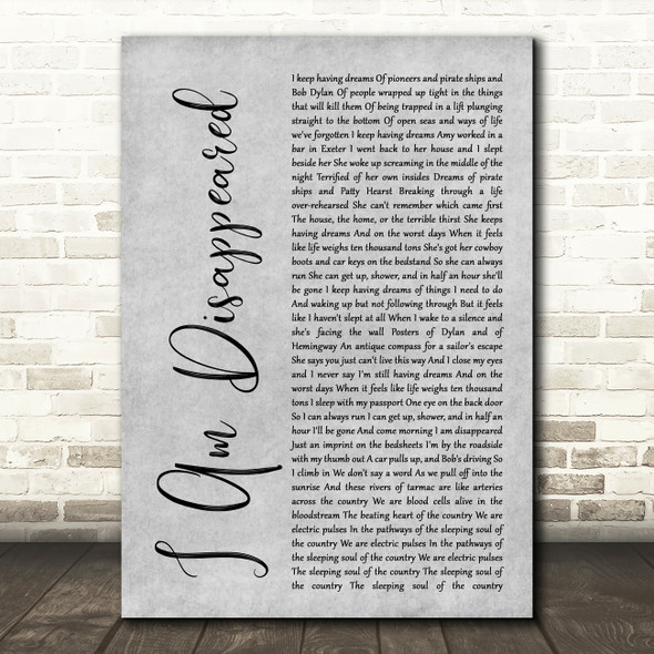 Frank Turner I Am Disappeared Rustic Script Grey Song Lyric Quote Print
