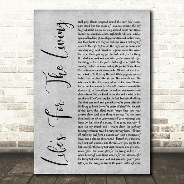 Passenger Life's For The Living Rustic Script Grey Song Lyric Print