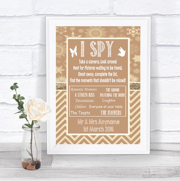 Brown Winter I Spy Disposable Camera Personalized Wedding Sign