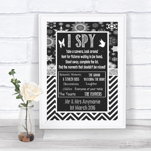 Chalk Winter I Spy Disposable Camera Personalized Wedding Sign