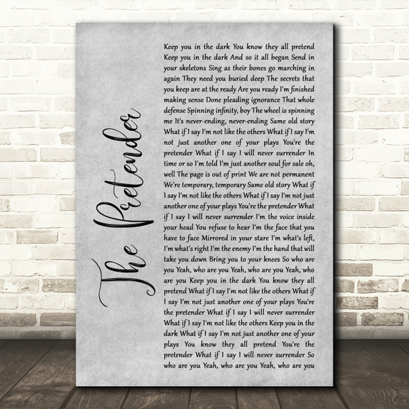 Foo Fighters The Pretender Rustic Script Grey Song Lyric Quote Print