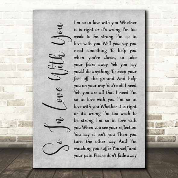 Texas So In Love With You Rustic Script Grey Song Lyric Print