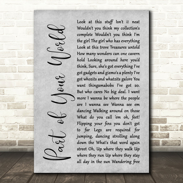 The Little Mermaid Part of Your World Rustic Script Grey Song Lyric Print