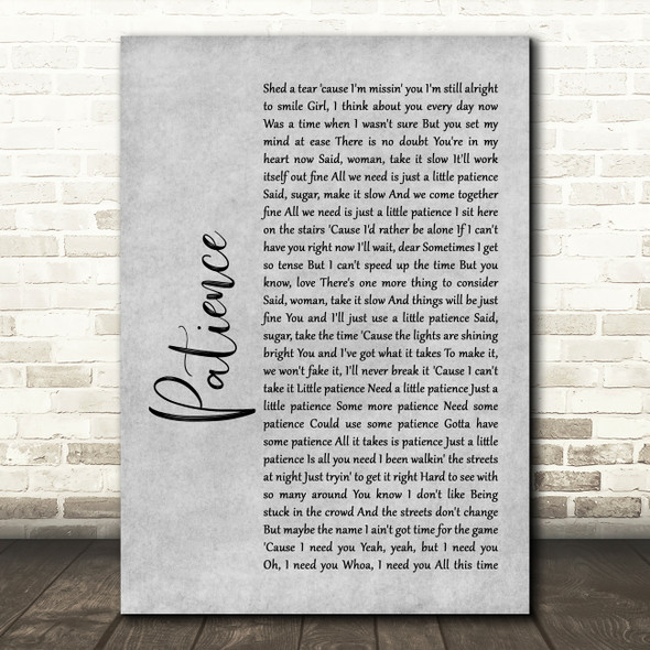 Guns N' Roses Patience Rustic Script Grey Song Lyric Quote Print