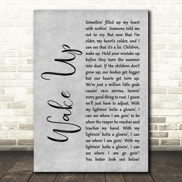 Arcade Fire Wake Up Rustic Script Grey Song Lyric Quote Print