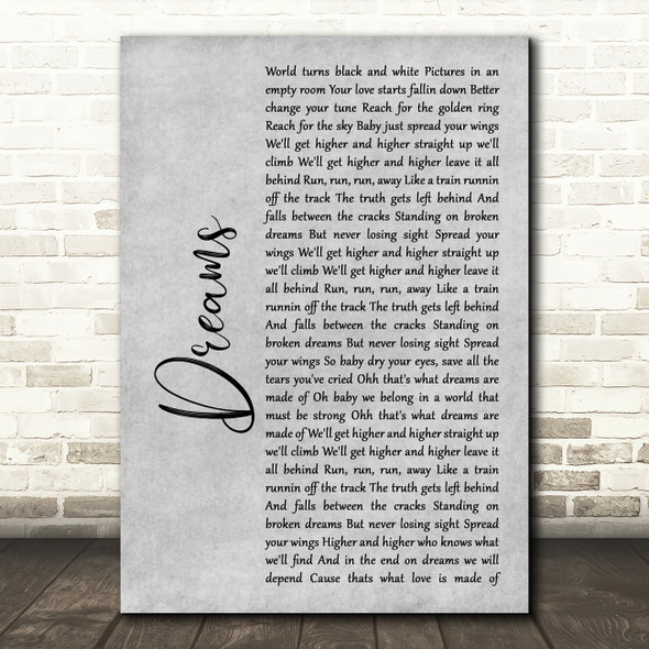 Van Halen Dreams Rustic Script Grey Song Lyric Quote Print